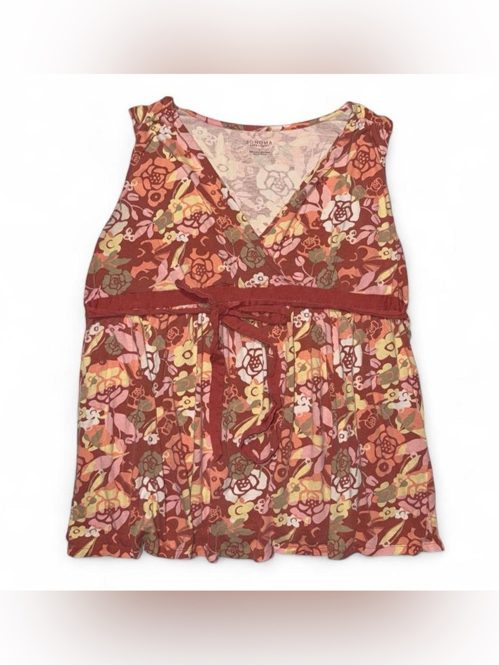 SONOMA Rust Floral V-Neck Tie-Waist Tank Top